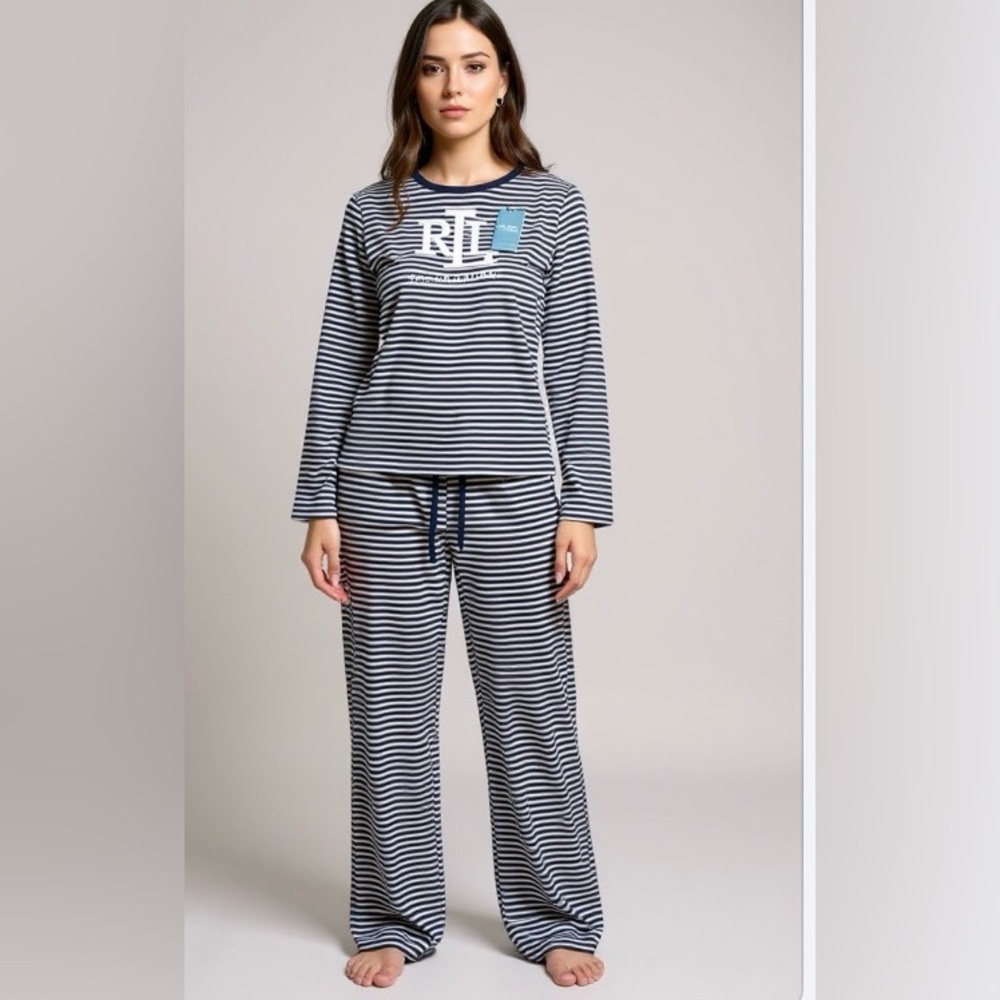 Ralph Lauren womens Striped Pajama Set in Navy and White